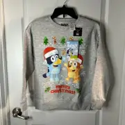 Bluey Youth Merry Christmas Holiday Crewneck Long Sleeve Pullover Sweatshirt NEW