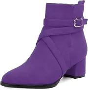 [NUMALEO] Womens Buckle Outdoor Suede Casual Round Toe Chunky Low Heel Ankle High Boots 2 Inch
