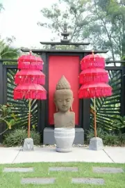 Balinese Triple Ceremony Umbrella - Bali Umbrella - Balinese Garden Art RED
