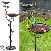 Aifeorzo Metal Bird Baths for Outdoors, 44" Height Cast Iron Pedestal Bird Bath and Feeder, Vintage Sturdy Heavy Duty Birdbath Bowl, Tall Floral Accents Birdbaths for Garden Yard Patio Porch Decor