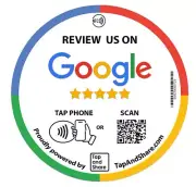 Social Media Contactless Google 'Review Us' 10cm Adhesive Sticker NFC + QR Code