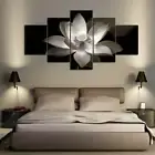 Multi Panel Print Black & White Lotus Canvas Flower Meditation Wall Art 5 Piece