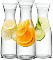 [PENGQIMM] Glass Carafe Pitchers 3 Pack,Glass Carafe with Lids,1000ml Water Carafe Bottles,Narrow Neck Glass Carafes for Water, Juicing, Iced Tea, Beverage, Wine, Mimosa Bar Supplies