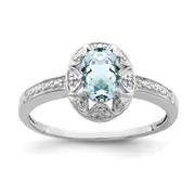 Sterling Silver Rhodium-Plated Diam. & Aquamarine Ring