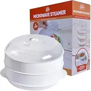 2-Tier Microwave Steamer with Lid for Cooking, Plastic Kitchen Microwave Cooker Food Containers Rice Steamer, Microwave Cookware Steamer for Vegetables Rice Fish, BPA Free, Easy to Clean, Cooking Fast