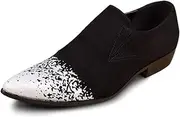 [Generic] Oxford for Men Formal Shoes Slip On StyleSuede Genuine Leather Two Tones Embossed Low Top Pointed Toe Flats Block Heel Men's Leather Shoes