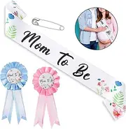 [Warmther] Flower Mom to Be Sash Baby Shower Decorations, Baby in Bloom Floral Mommy to Be Sash Dad Corsage Pin Set for Pregnant Mommy Dress Gift