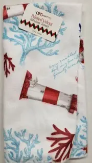 Set of 2 Same Printed Microfiber Towels(15"x25") NAUTICAL,SEALIFE & LIGHTHOUS,AM