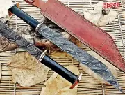 HUNTEX Custom Handmade Damascus Blade, Buffalo Horn,50cm Exotic Sheepsfoot Knife