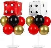Naozinebi 2 Set Casino Theme Party Balloons Stand Kit with 2 Dice Foil Balloons, Black, Red, White & Gold, Casino Night Party Decoration for Adults, Unisex