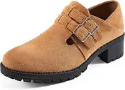 [Harence] Platform Loafers for Women: Casual Round Toe Suede Chunky Heeled Loafer Comfort Wedge Business Uniform Walking Shoes