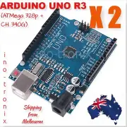 New Compatible Arduino UNO R3 with ATMEL ATMega 328P, CH340G & USB Cables - 2pcs
