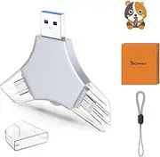 USB 3.0 Flash Drive 64gb for iPhone, 3in1 External Memory Picture Keeper Storage Stick for Photo/Video/Data Saver/Backup, V7.37High Speed Thumb Drives for iPhone/iPad/Android/PC - Iron