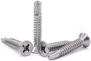 #12 x 1 Flat Head Self Drilling Screw Pack of 50, 410 Stainless Steel, Phillips Drive Sheet Metal Tek Screws, Modified Truss Head Self Driller, Self Tapping Screws