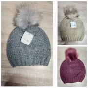 San Diego Hat Company Knit Beanie with Faux Fur Pom Hat-Gray, Camel or Burgundy