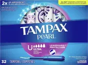 Tampax Pearl Tampons Ultra Absorbency With Leakguard Braid, Unscented, 32 Count