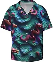 [EdWal] 3D Magical Dragon Scales Pattern Print Men's Print T Shirts Short Sleeve Polo Shirts Casual Summer Beach Shirt for Men