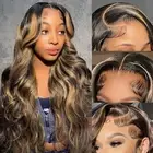 Ombre Lace Front Wig Human Hair Pre Plucked 1B/27 Highlight Lace Front Wig Hu...