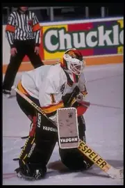 Goaltender Kirk McLean Vancouver Canucks looks on during a game ag- Old Photo