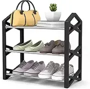 LODFHLL 3-Tier Small Shoe Rack，Metal Lightweight Shoes Shelf Multifunctional Organizer Stackable Stand Footwear Display Shelf，for Closet Hallway Entryway Living Room Bedroom (3-Tier Black Shoe Rack)