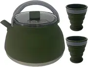 1.5L Silicone Kettle with Handle Outdoor Collapsible Kettle Stainless Steel Bottom Foldable Water Pot for Hiking Backpacking