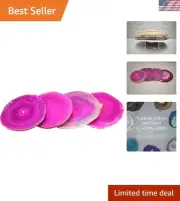 Handcrafted Pink Agate Coasters - Elegant Set of 4 Geode Drink Mats, 4.5-5 Inch