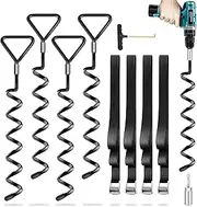 Trampoline Stakes 4 Pack - Heavy Duty Trampoline Anchors Kit - Screw In Ground Anchors High Wind with Straps for Trampolines(Black-4Pack)