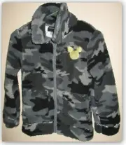 Disney Mickey Mouse Grey Camo print plush jacket Childrens SMALL full zip pocket