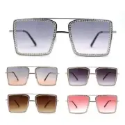 Womens Square Rhinestone Rectangle Jewel Metal Rim Diva Sunglasses