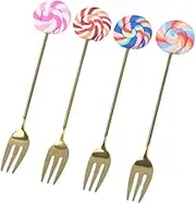 Tea Spoon Dessert Spoons 4pcs/Set Donut Candy Spoon/Fork Milk Coffee Stirring Spoon Kitchen Cutlery Creative Lollipop Coffee Spoon Fruit Fork HEHG233-B2