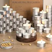LAMORGIFT Soy Wax Tealight Candles | 50 Pack, 6 Hr Burn, Unscented, Paraffin-Free, Perfect for Weddings, Holidays, Home Decor