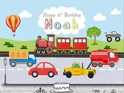 TRAIN TRUCK CAR PERSONALISED BIRTHDAY PARTY BANNER BACKDROP DECORATION g. Pole Pockets