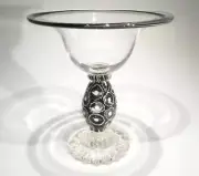 HAND BLOWN GLASS ART BOWL, BLACK, WHITE AND CLEAR, DIRWOOD GLASS, n3819