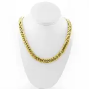 ANTI-TARNISH SOLID 14K GOLD FINISH HEAVY MIAMI CUBAN TIGHT LINK CHAIN 13MM 24''