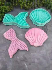 Seashell and Mermaid Tail Cookie Cutter and Fondant Embosser Stamp Set
