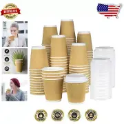 100 Count Disposable 8 oz Insulated Coffee Cups with Lids - Leak Proof & Stylish