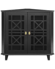 Walker Edison Fretwork Black Corner Accent Cabinet