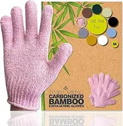 Temple Spring Exfoliating Glove, Rayon Bamboo Exfoliating Body Scrubber, Loofah Washcloth, Exfoliate Loofa Shower Scrubber, Body Exfoliator Scrub, Shower Loofah Bath Sponge - Pink