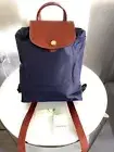 Longchamp Le Pliage Original M Foldable Backpack Navy with brown leather