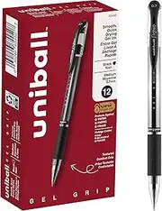uni-ball Gel Grip Pens, Medium Point (0.7mm), Black, 12 Count