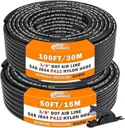 CheeMuii 2 Roll Pneumatic Tubing Kit 100 FT 1/4" DOT Air Line and 50 FT 3/8" DOT Air Hose Kit 46 Meter 1/4 and 3/8 Inch PA12 Nylon Pneumatic Air Tubing Pipe Hose Line
