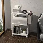 Ostreeful 3 Tier Printer Stand Printer Mobile Wooden Printer Shelf Table Organizer for Home Office Kitchen (Modern White)