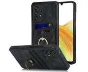Full Protection Cover for Samsung Galaxy A33 5G, 2 Cards PU Leather Case with Ring Holder - Black