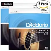2-PACK D'Addario EJ11 80/20 Bronze Acoustic Guitar Strings 12-53 Light