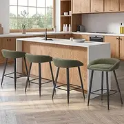 [OIKITURE] Bar Stools Set of 4 Sherpe Bar Stools 59cm Seat Height Counter Kitchen Chairs Dining Chair, Green