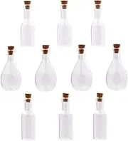 10 Pieces Cork Glass Vial Pendant Mini Glass Bottle with Cork Cute Jars Wishing Bottle Charms (3C+3D+4E)