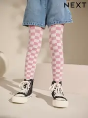 Pink Cotton Rich Checkerboard Tights (AB7732) | $13 - $15