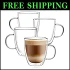 Elegant Set of 4 Double-Walled Borosilicate Coffee Mugs - 12oz Insulated Design