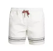 Burberry Men Logo Martin Stripe Drawstring Shorts Trunks White Sz Small NWT $350