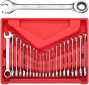 Ratcheting Combination Wrench Set, 22-Piece Metric and SAE Chrome Vanadium Steel